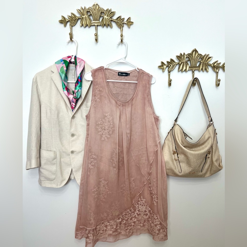 Karen Kane Blush Pink Sleeveless Lace-Trim Midi Dress